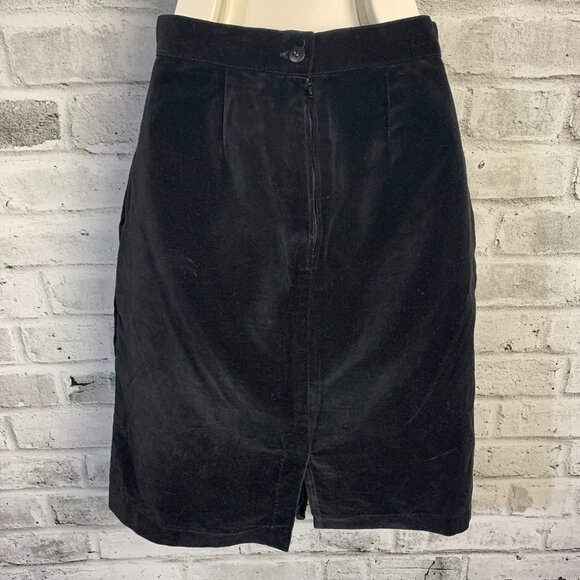 Vintage 80s 90s Black Velvet High Rise Straight Pencil Skirt - Picture 3 of 11
